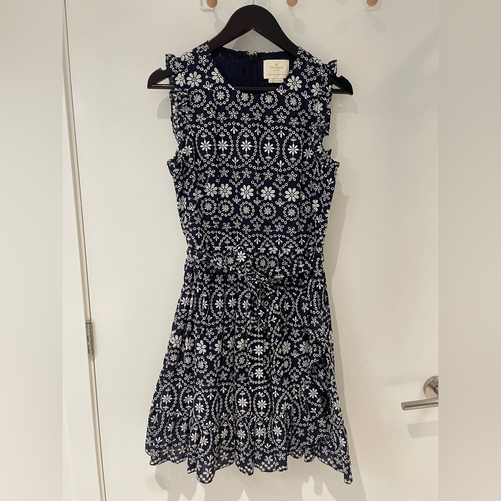 KATE SPADE NAVY EMBROIDERED WRAP DRESS COTTON Size 6
